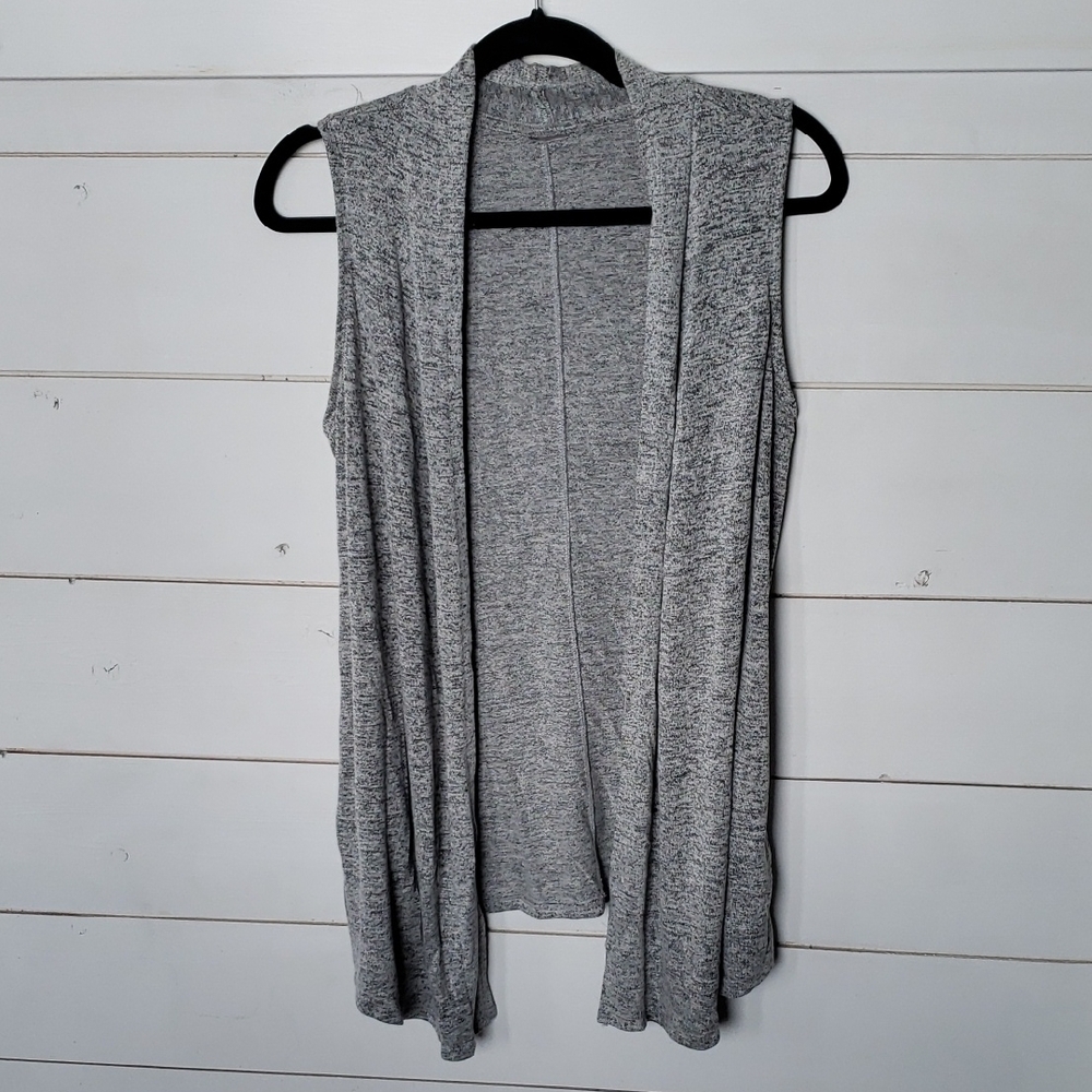 Gray Sleeveless Vest Cardigan Sweater, Open Waterfall Flowy OS